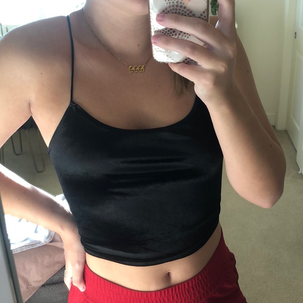 black velvet crop top with open criss cross back!